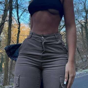 GuYongZ Women’s Trendy Grey Cargo Pants - High Waist and Stylish