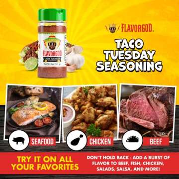 Flavor God Taco Tuesday Seasoning Mix Natural Healthy Spice Blend For Grilling Chicken, Beef, Seafood, Vegetables, Salad, Tacos, Pizza, Kosher, Gluten & Dairy Free, Vegan Keto Friendly