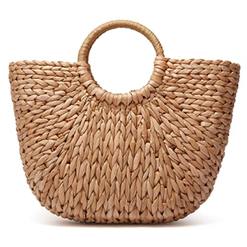 Epsion Stylish Large Straw Beach Tote Bag with Pom Poms