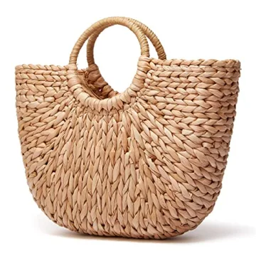 Epsion Stylish Large Straw Beach Tote Bag with Pom Poms