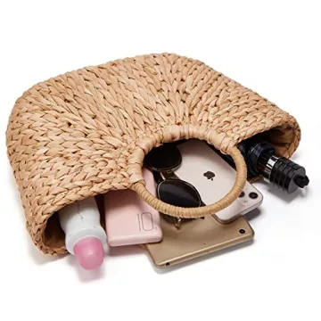 Epsion Stylish Large Straw Beach Tote Bag with Pom Poms