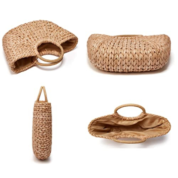 Epsion Stylish Large Straw Beach Tote Bag with Pom Poms