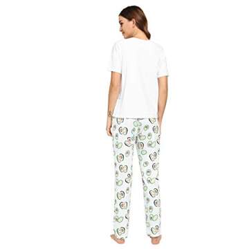 DIDK Women's Cute Cartoon Print Tee and Pants Pajama Set Avocado White X-Large