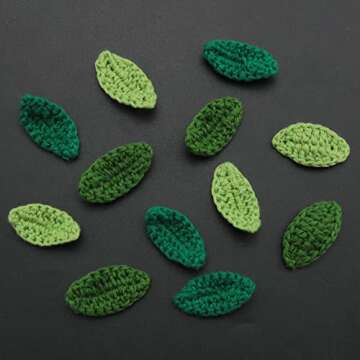 ZCZQC Crochet Green Leaf 12PCS Mixed Green Handmade Crocheted Flowers Leaves Small Applique for Decorative Embellishment Cardmaking Scrapbook Craft
