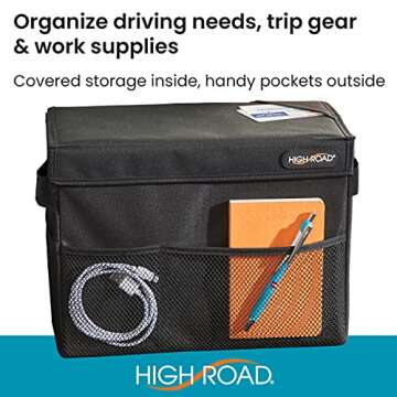 High Road Car Storage Organizer with Lid, Multipurpose Back or Front Seat Auto Console or Trunk Orga...