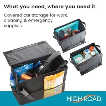High Road Car Storage Organizer with Lid, Multipurpose Back or Front Seat Auto Console or Trunk Organizer, Univeral Fit in All Vehicles