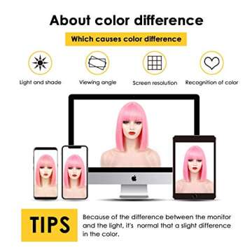 ENTRANCED STYLES Pink Wig with Bangs Straight Bob Wigs for Women Colored Wigs 12 Inch Short Pink Bob Wig Heat Resistant Synthetic Party Costume Cosplay Wig For Girls