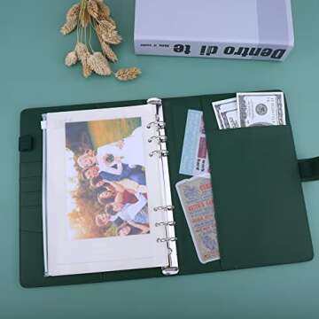 Antner A5 Notebook Photocard Binder 6 Ring Planner Binder for A5 Refill Paper, PU Leather Refillable A5 Budget Binder Loose Leaf Organizer Binder Cover with Magnetic Buckle for Budgeting, Dark Green