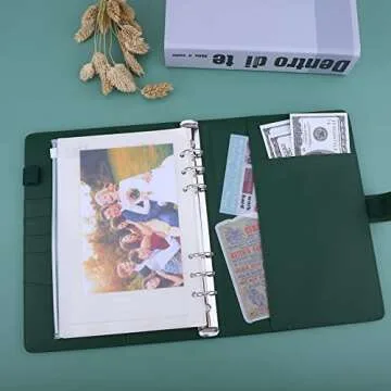 Antner A5 Notebook Photocard Binder 6 Ring Planner Binder for A5 Refill Paper, PU Leather Refillable A5 Budget Binder Loose Leaf Organizer Binder Cover with Magnetic Buckle for Budgeting, Dark Green