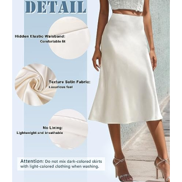 Women's Satin High Waist Flared Midi Skirt for Casual Elegance