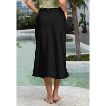 Women's Satin High Waist Flared Midi Skirt for Casual Elegance