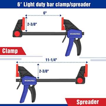 WORKPRO Mini Bar Clamps for Woodworking, 6"(2) and 4-1/2"(2), 4-Piece One-Handed Clamp/Spreader, Lig...