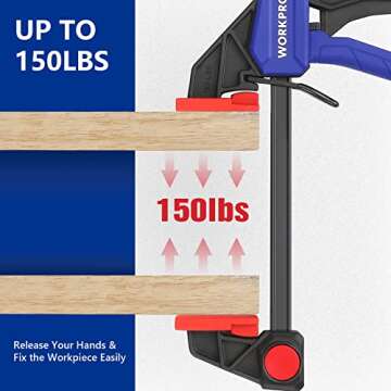 WORKPRO Mini Bar Clamps for Woodworking, 6"(2) and 4-1/2"(2), 4-Piece One-Handed Clamp/Spreader, Light-Duty Quick-Change F Clamp with 150lbs Load Limit Blue