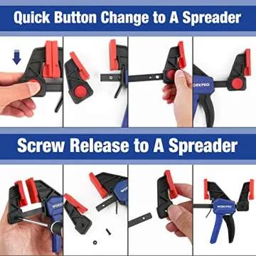 WORKPRO Mini Bar Clamps for Woodworking, 6"(2) and 4-1/2"(2), 4-Piece One-Handed Clamp/Spreader, Light-Duty Quick-Change F Clamp with 150lbs Load Limit Blue