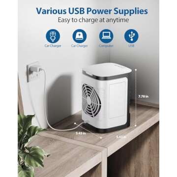 Portable Air Conditioner with USB and 100° Oscillation