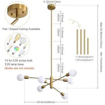 Deyidn Sputnik Chandelier Modern Industrial E26 Gold Chandeliers Mid Century Ceiling Lighting Fixtur...