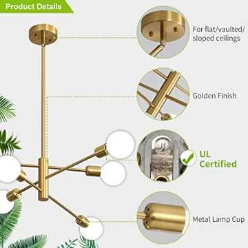 Deyidn Sputnik Chandelier Modern Industrial E26 Gold Chandeliers Mid Century Ceiling Lighting Fixture for Living Room, Kitchen, Bedroom, Dining Room, and Farmhouse