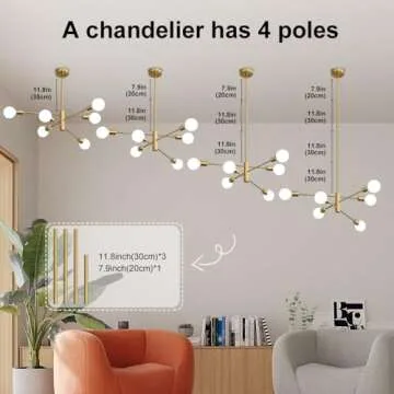 Deyidn Sputnik Chandelier Modern Industrial E26 Gold Chandeliers Mid Century Ceiling Lighting Fixture for Living Room, Kitchen, Bedroom, Dining Room, and Farmhouse