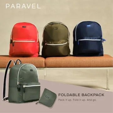 Paravel Fold Up Travel Backpack | Packable and Lightweight Foldable Travel Bag | Carry On Nylon Backpack with Trolley Sleeve, Scuba Navy