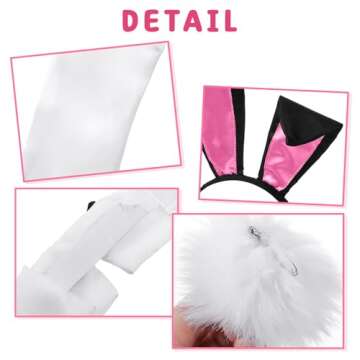 SATINIOR Bunny Costume Set Rabbit Ear Headband Collar Bow Tie Costume Cuffs Rabbit Tail for Easter Party(Pink)