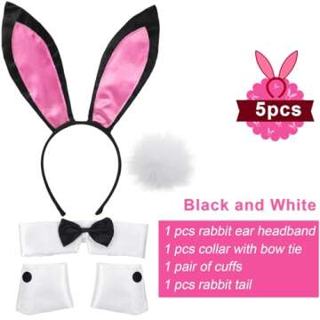 SATINIOR Bunny Costume Set Rabbit Ear Headband Collar Bow Tie Costume Cuffs Rabbit Tail for Easter Party(Pink)