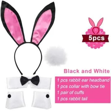 SATINIOR Bunny Costume Set Rabbit Ear Headband Collar Bow Tie Costume Cuffs Rabbit Tail for Easter Party(Pink)