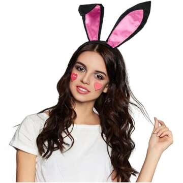 SATINIOR Bunny Costume Set Rabbit Ear Headband Collar Bow Tie Costume Cuffs Rabbit Tail for Easter Party(Pink)