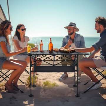 ALPHA CAMP Folding Camping Table, Portable Roll-up Outdoor Table with Adjustable Height, Large Stora...