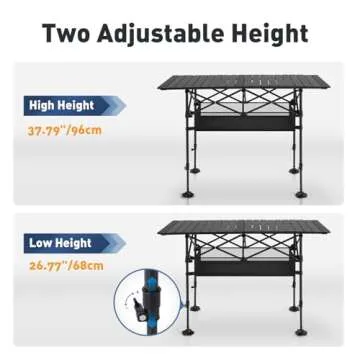ALPHA CAMP Folding Camping Table, Portable Roll-up Outdoor Table with Adjustable Height, Large Storage Bag and Carrying Bag, Tall Aluminum Table for Indoor & Outdoor Picnic BBQ Backyards Beach