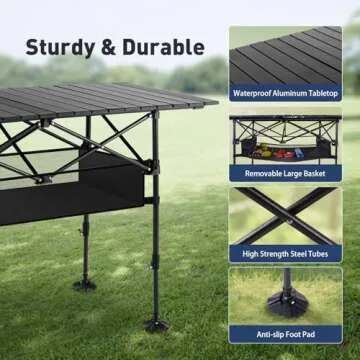 ALPHA CAMP Folding Camping Table, Portable Roll-up Outdoor Table with Adjustable Height, Large Storage Bag and Carrying Bag, Tall Aluminum Table for Indoor & Outdoor Picnic BBQ Backyards Beach