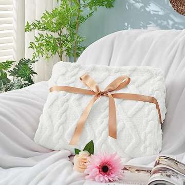 KMUSET White Fleece Blanket for Couch - Super Soft Cozy Luxury Throw Blankets for Women, Beautiful 3...