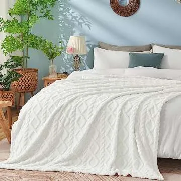 KMUSET White Fleece Blanket for Couch - Super Soft Cozy Luxury Throw Blankets for Women, Beautiful 3D Jacquard Gift Blanket for Girls, 50 x 60 Inches