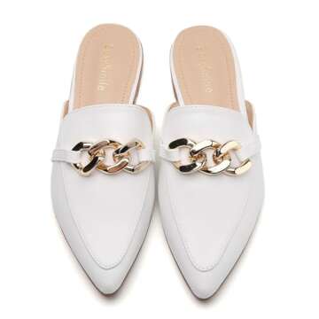 EasySmile Women’s Slip on Metal Chain Decor Flat Mules for Ultimate Style & Comfort