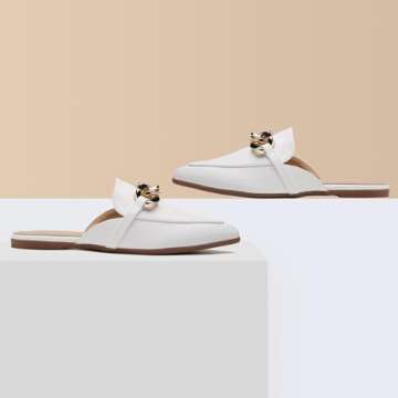 EasySmile Metal Chain Decor Flat Mules for Women