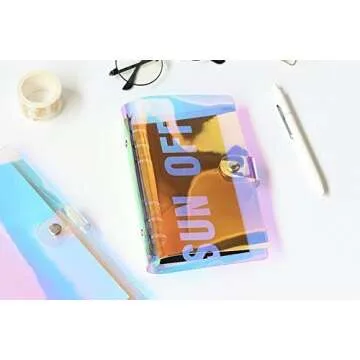 Chris.W A5 6-Ring Binder Cover Refillable Notebook Shell with Snap Button Closure for Ring-Bound Planner Pages, Dazzling Rainbow Color(Inner Paper Not Included)