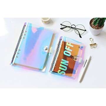 Chris.W A5 6-Ring Binder Cover Refillable Notebook Shell with Snap Button Closure for Ring-Bound Planner Pages, Dazzling Rainbow Color(Inner Paper Not Included)