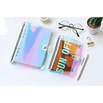 Chris.W A5 6-Ring Binder Cover Refillable Notebook Shell with Snap Button Closure for Ring-Bound Planner Pages, Dazzling Rainbow Color(Inner Paper Not Included)