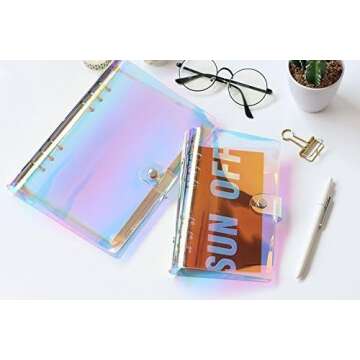 Chris.W A5 6-Ring Binder Cover Refillable Notebook Shell with Snap Button Closure for Ring-Bound Planner Pages, Dazzling Rainbow Color(Inner Paper Not Included)