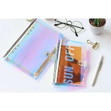 Chris.W A5 6-Ring Binder Cover Refillable Notebook Shell with Snap Button Closure for Ring-Bound Planner Pages, Dazzling Rainbow Color(Inner Paper Not Included)