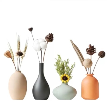 YAOBAOX Small Ceramic Vase Set of 4 for Modern Home Decor Minimalist Bohemian,Round Matte Vases for ...