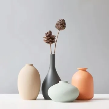YAOBAOX Small Ceramic Vase Set of 4 for Modern Home Decor Minimalist Bohemian,Round Matte Vases for Dried Flowers&Pampas Grass Ceramic Decoration for Office,Shelf,Living Room,Bedroom,Entryway Decor