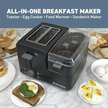 West Bend 78500 Breakfast Station, 2-Slice Toaster with Removable Meat and Vegetable Warming Tray an...