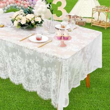 B-COOL White Lace Tablecloth Rectangle 60x120 Inches Long Embroidered Vintage Table Cloths Wedding D...