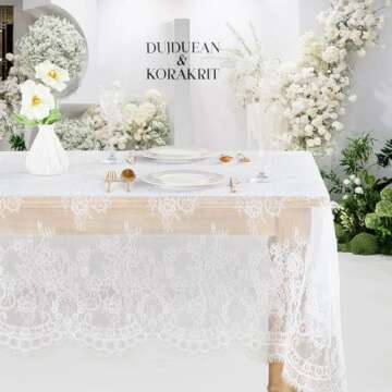 B-COOL White Lace Tablecloth Rectangle 60x120 Inches Long Embroidered Vintage Table Cloths Wedding Decorations for Rustic Parties Reception Home Outdoor Thanksgiving Table Decor