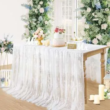 B-COOL White Lace Tablecloth Rectangle 60x120 Inches Long Embroidered Vintage Table Cloths Wedding Decorations for Rustic Parties Reception Home Outdoor Thanksgiving Table Decor