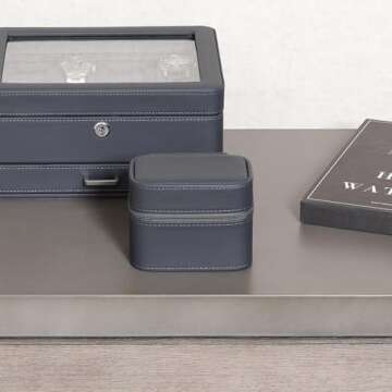 ROTHWELL 2 Watch Travel Case Storage Organizer for 2 Watches | Watch Case for Men and Women | Tough Portable Protection w/Zipper Fits All Wristwatches & Smart Watches Up to 50mm (Carbon)