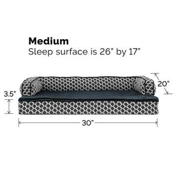 Furhaven Orthopedic Dog Bed for Large/Medium Dogs w/ Removable Bolsters & Washable Cover, For Dogs Up to 55 lbs - Plush & Woven Decor Comfy Couch Sofa - Diamond Gray, Large