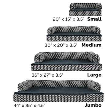Furhaven Orthopedic Dog Bed for Large/Medium Dogs w/ Removable Bolsters & Washable Cover, For Dogs Up to 55 lbs - Plush & Woven Decor Comfy Couch Sofa - Diamond Gray, Large