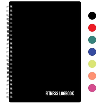 Fitness Logbook (Black) - A5 Undated Workout Journal For Men & Women - Plastic Cover & Thick Paper -...