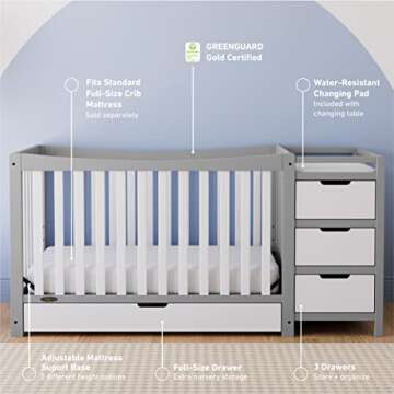 Graco Remi 4-In-1 Convertible Crib & Changer With Drawer (Pebble Gray & White) – GREENGUARD Gold C...